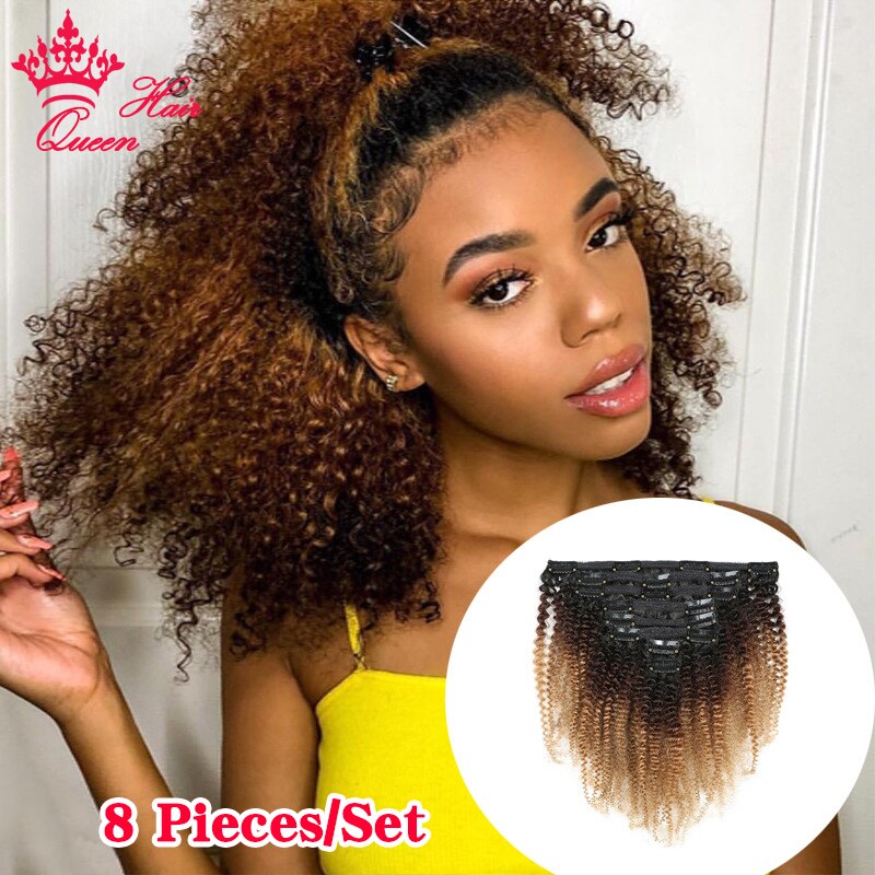 Ombre Color 1B/4/27 Clip in Human Hair Extensions For Black Women Afro Kinky Curly Clip in Full Head 8 Pieces And 120g/Set